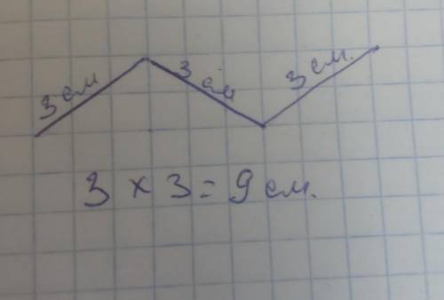 Начерти ломаную в соответствии с выражением 3×3=9см