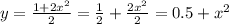 y = \frac{1 + 2 {x}^{2} }{2} = \frac{1}{2} + \frac{2 {x}^{2} }{2} = 0.5 + x^{2}