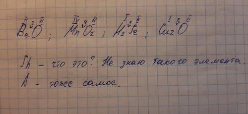 Визначити валентність атомів у сполуках :ShO2 , BeO, A3 H3, MnO2, H2Se , Cu2O