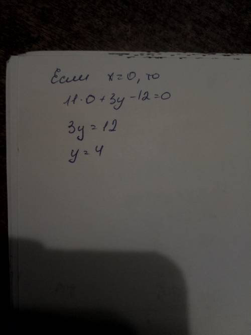 Определи значение y, соответствующее значению x=0 для линейного уравнения 11x+3y−12=0.ответ:y= .​