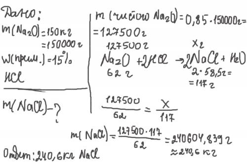 Определить массу соли, которая получится при взаимодействии 150кг оксида натрия, содержащего 15% при