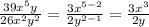 \frac{39x^5y}{26x^2y^2}=\frac{3x^{5-2}}{2y^{2-1}}=\frac{3x^{3}}{2y}}