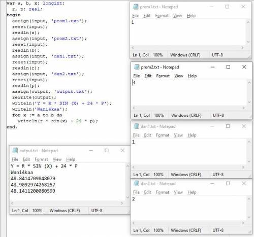 Написать программу (в Pascal) для нахождения значении функции Y = R * SIN (X) + 24 * P на промежутке