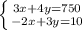 \left \{ {{3x+4y=750} \atop {-2x+3y=10}} \right.