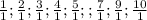 \frac{1}{1} ;\frac{2}{1} ;\frac{3}{1};\frac{4}{1} ;\frac{5}{1} ; ;\frac{7}{1} ;\frac{9}{1} ;\frac{10}{1}\\