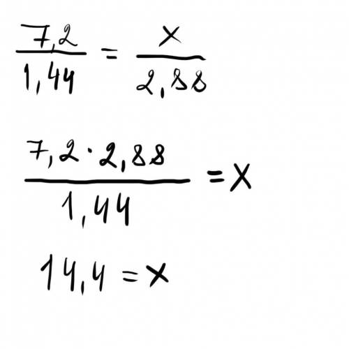 Найдите не известный член пропорции 7.2/1.44=х/2.88