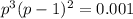 p^{3}(p-1)^{2} =0.001