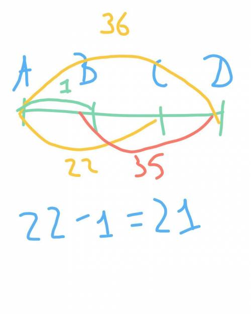 Если AC= 22 дм, BD= 35 дм, AD= 36 дм, то BC= дм.