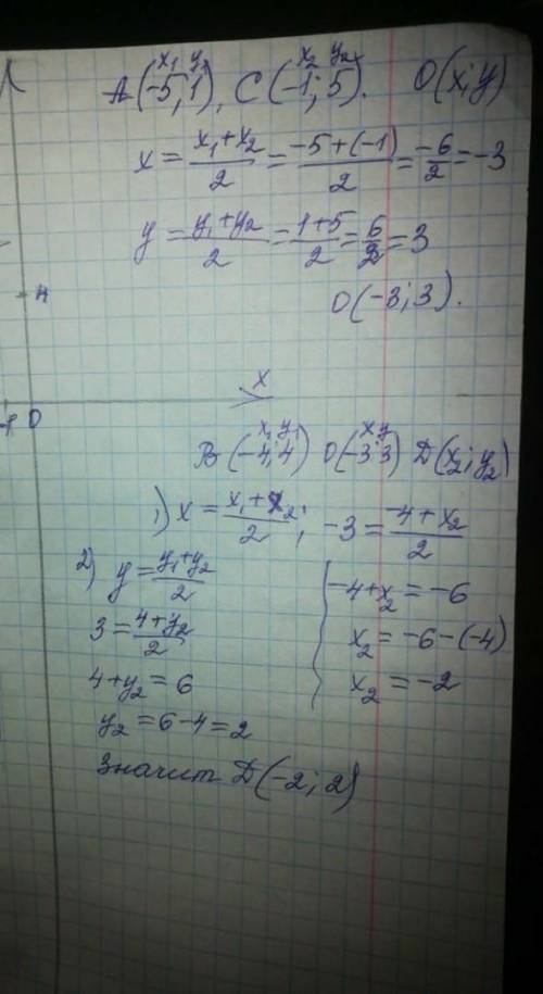 Чотирикутник АВСD – паралелограм, А(- 5; 1), В(- 4; 4), С(- 1; 5). Знайти координати вершини D.