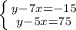 \left \{ {{y-7x=-15} \atop {y-5x=75}} \right. \\