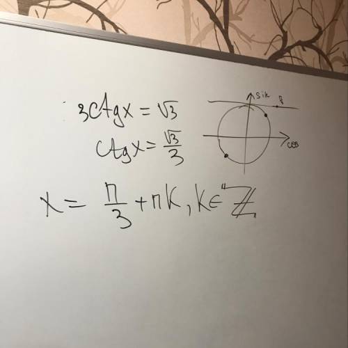 Розв'яжіть рівняння 3ctg x+ √(3 )=0