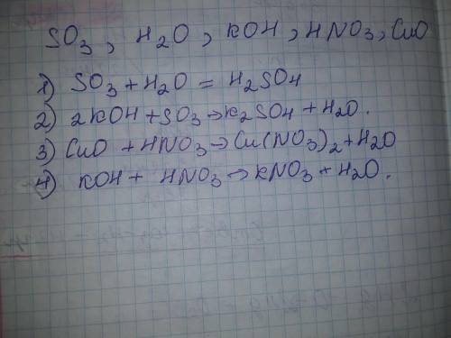 .Даны вещества: оксид серы (VI), вода, гидроксидкалия, азотная кислота, оксид меди (2). Какие извеще