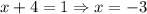 x + 4 = 1 \Rightarrow x = -3