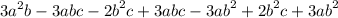 {3a}^{2}b - 3abc - {2b}^{2}c + 3abc - {3ab}^{2} + {2b}^{2}c + {3ab}^{2}