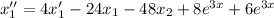 x_1''=4x_1'-24x_1-48x_2+8e^{3x}+6e^{3x}