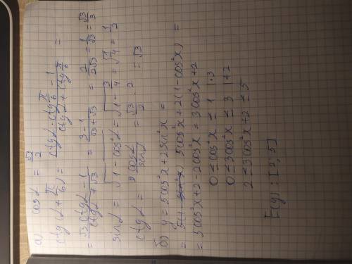 1) Найдите ctg(п/6+а) если cos(a)=корень3/2 2) найдите область значения функцииу=5со