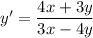 y' = \dfrac{4x + 3y}{3x - 4y}