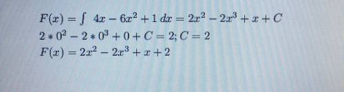 Найти первообразную, график которой проходит через т.А а)f(x)=4x-6x^2+1; A(0;2) б)f(x) =1/x^2-10x^4+