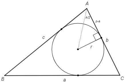 В ΔABC известна сторона BC=a, ∠A=A, и r - радиус вписанной окружности, найти его другие стороны :3