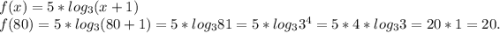 f(x)=5*log_3(x+1)\\f(80)=5*log_3(80+1)=5*log_381=5*log_33^4=5*4*log_33=20*1=20.