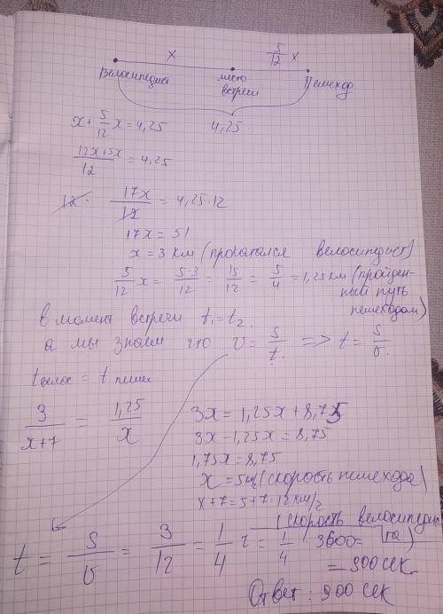 Елосипедист и пешеход одновременно отправились навстречу друг другу из двух пунктов, расстояние межд