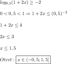 log_{0,5}(1+2x)\geq -2\\\\0