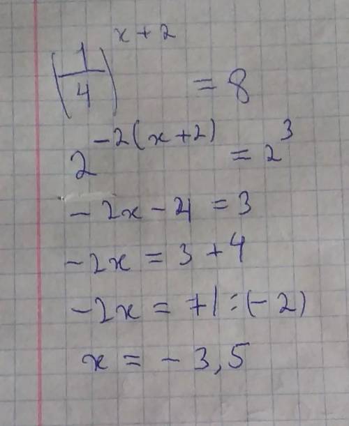 Решить уравнение (0,25)в степени x+2(x+2 вместе в степени)=8​