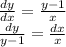 \frac{dy}{dx} = \frac{y - 1}{x} \\ \frac{dy}{y - 1} = \frac{dx}{x}