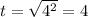 t = \sqrt{4^2} = 4