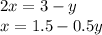 2 x = 3 - y \\ x = 1.5 - 0.5y