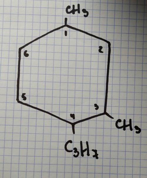 Здравствуйте! Ч составить структурную формулу( смотреть фото) 1,3-диметил 4-пропил-бензол