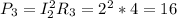 P_3=I_2^2R_3=2^2*4=16