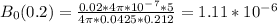 B_0(0.2)=\frac{0.02*4\pi *10^-^7*5}{4\pi* 0.0425*0.212}=1.11*10^-^6