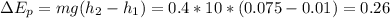 \Delta E_p=mg(h_2-h_1)=0.4*10*(0.075-0.01)=0.26