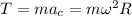 T=ma_c=m\omega^2R