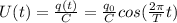 U(t)=\frac{q(t)}{C}=\frac{q_0}{C}cos(\frac{2\pi }{T}t )