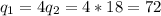 q_1=4q_2=4*18=72