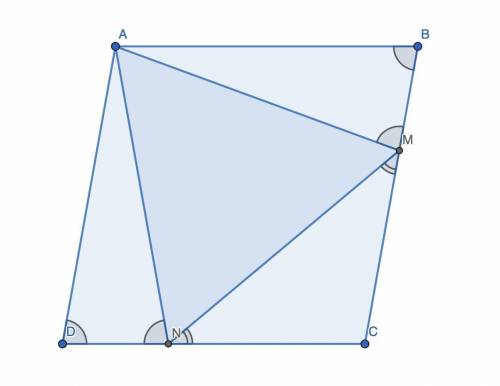На сторонах BC и CD ромба ABCD взяты точки M и N соответственно, отличные от точек A, B, C и D. Оказ