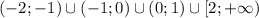 (-2;-1)\cup (-1;0)\cup (0;1) \cup [2;+\infty)