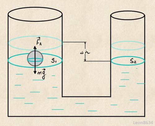 В сообщающиеся сосуды площади поперечных сечений которых равны 20см3 и30см3 налита жидкость плотност