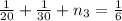 \frac{1}{20} + \frac{1}{30} + n_3 = \frac{1}{6}