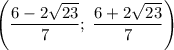 \left(\dfrac{6-2\sqrt{23}}{7};\;\dfrac{6+2\sqrt{23}}{7}\right)