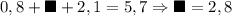 0,8 + \blacksquare + 2,1 = 5,7 \Rightarrow \blacksquare = 2,8