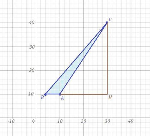 Найдите площадь треугольника, вершины которого имеют координаты A(10; 10), B(4; 10), C(30; 40)