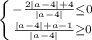 \left \{ {{-\frac{2|a-4|+4}{|a-4|}\leq 0 } \atop {\frac{|a-4|+a-1}{|a-4|}\geq 0 }} \right.