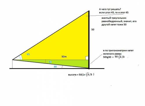 гач знаходиться на відстані 50 м від вежі, висоту якої хоче визначити . Основу вежі він бачить під к