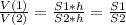 \frac{V(1)}{V(2)} =\frac{S1*h}{S2*h} =\frac{S1}{S2}