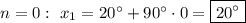 n=0:\ x_1=20^\circ+90^\circ\cdot0=\boxed{20^\circ}