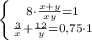 \left \{ {{8\cdot \frac{x+y}{xy}=1} \atop {\frac{3}{x}+\frac{12}{y}=0,75\cdot 1}} \right.