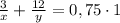 \frac{3}{x}+\frac{12}{y}=0,75\cdot 1